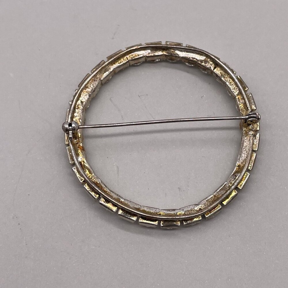 Round Circle Rhinestone Brooch Pin Gold Tone Party/Cocktail Elegant Soft Girl - Picture 5 of 5